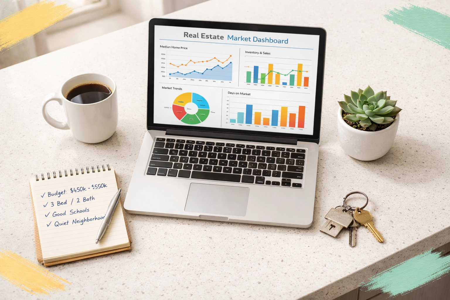 Real estate market dashboard showing Goodyear AZ housing data and inventory trends