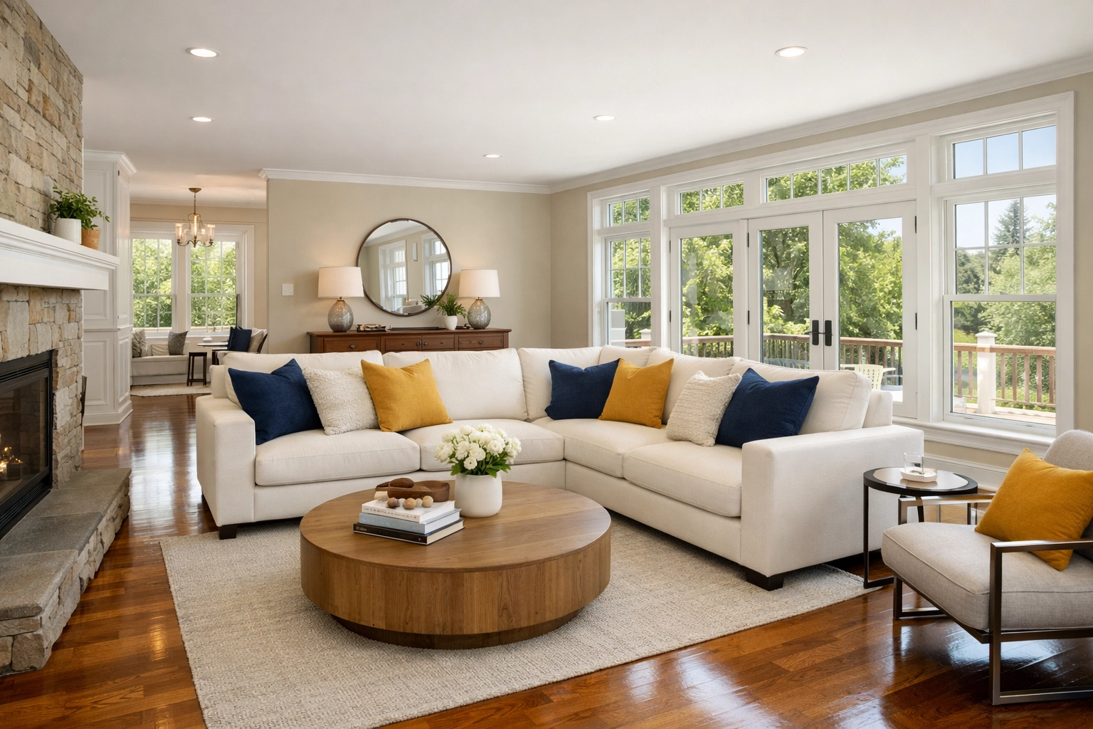 Immaculate living room showcasing professional house cleaning Waltham MA for a stress-free environment.
