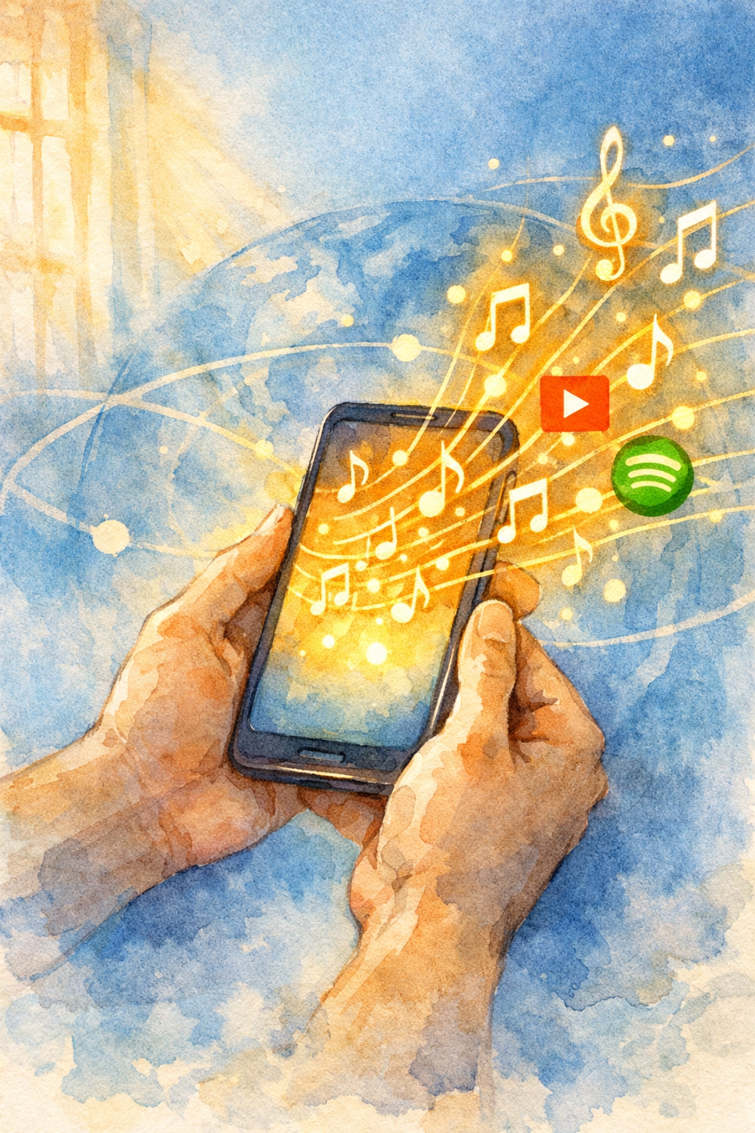Musician using smartphone digital hub to manage music streaming and distribution