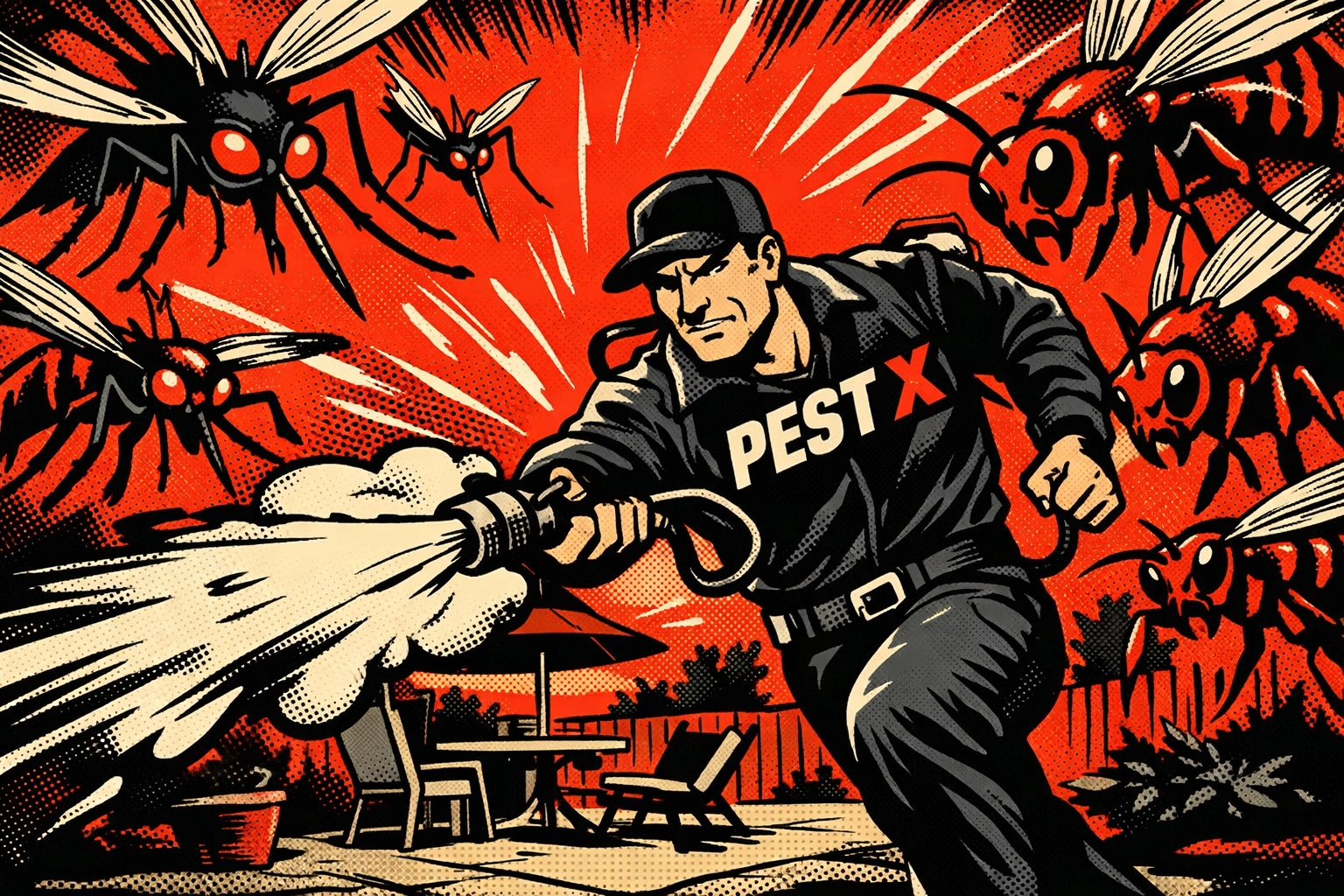 Expert mosquito authority in Jasper, AL, using professional spray to eliminate summer wasps and mosquitoes.