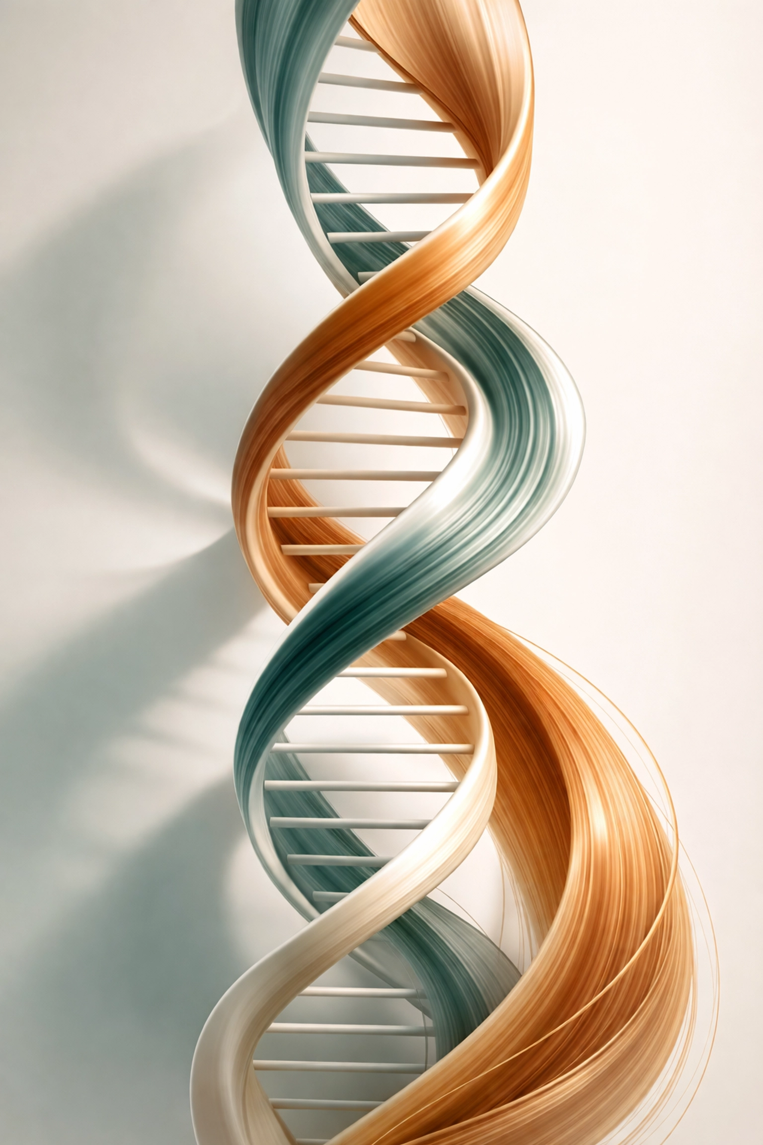 DNA helix intertwined with hair strands, highlighting the genetic influence on DHT sensitivity and hair loss.