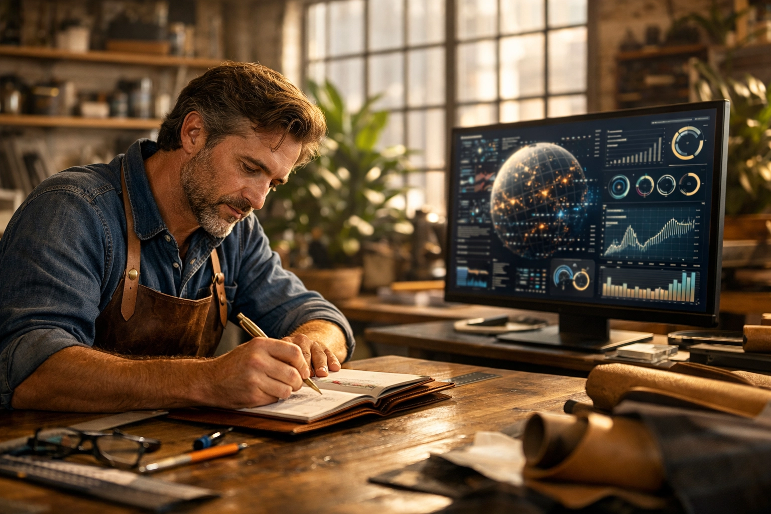 Small business owner planning a content marketing strategy to build professional authority.