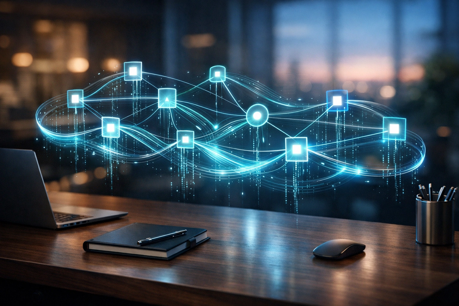 A glowing data interface representing business process automation and digital strategy for CRM growth.