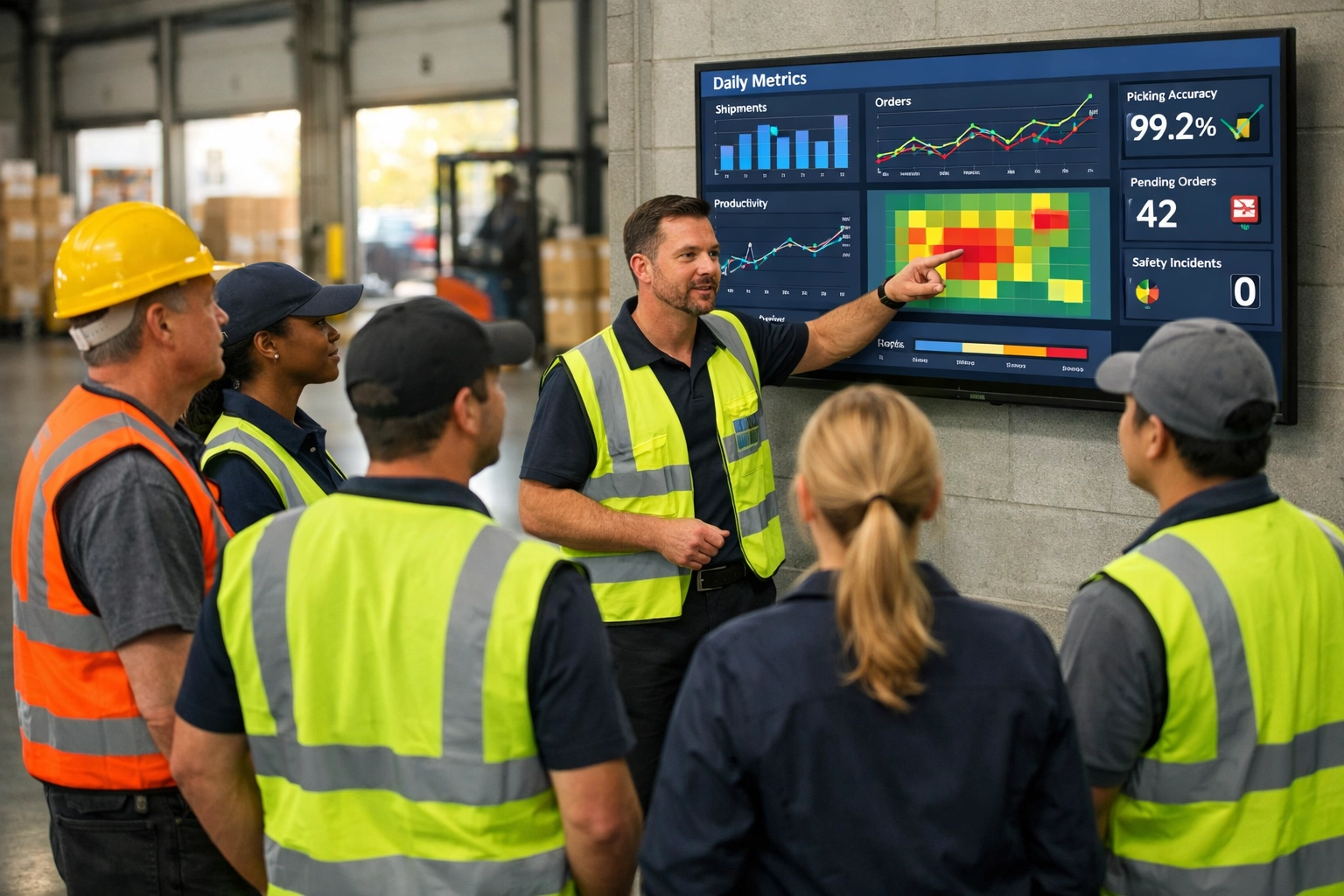 Logistics teams reviewing performance data for operational excellence in a 1PL-4PL model.