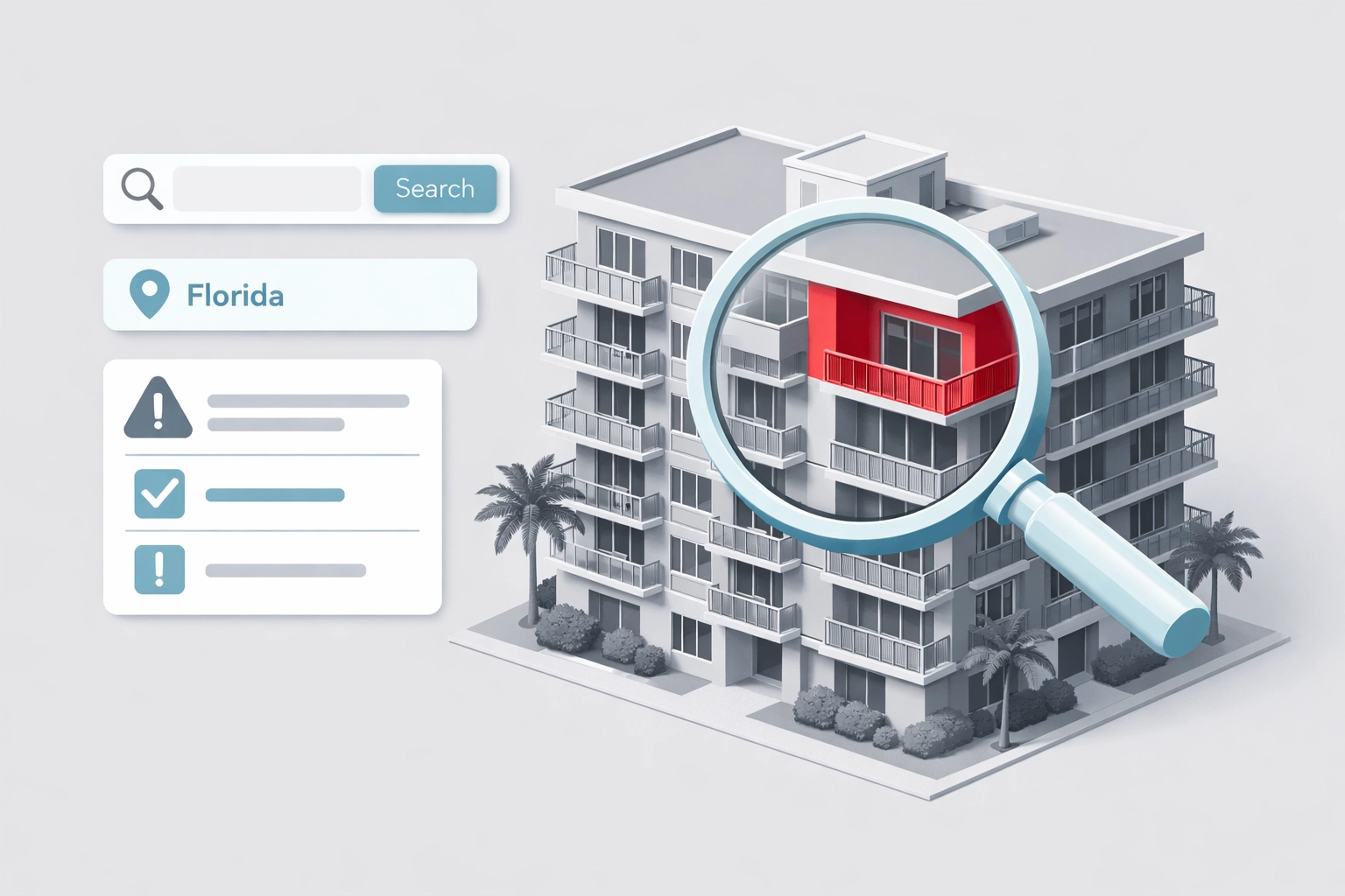 Illustration showing how to find violations on a property and check Florida permit history.