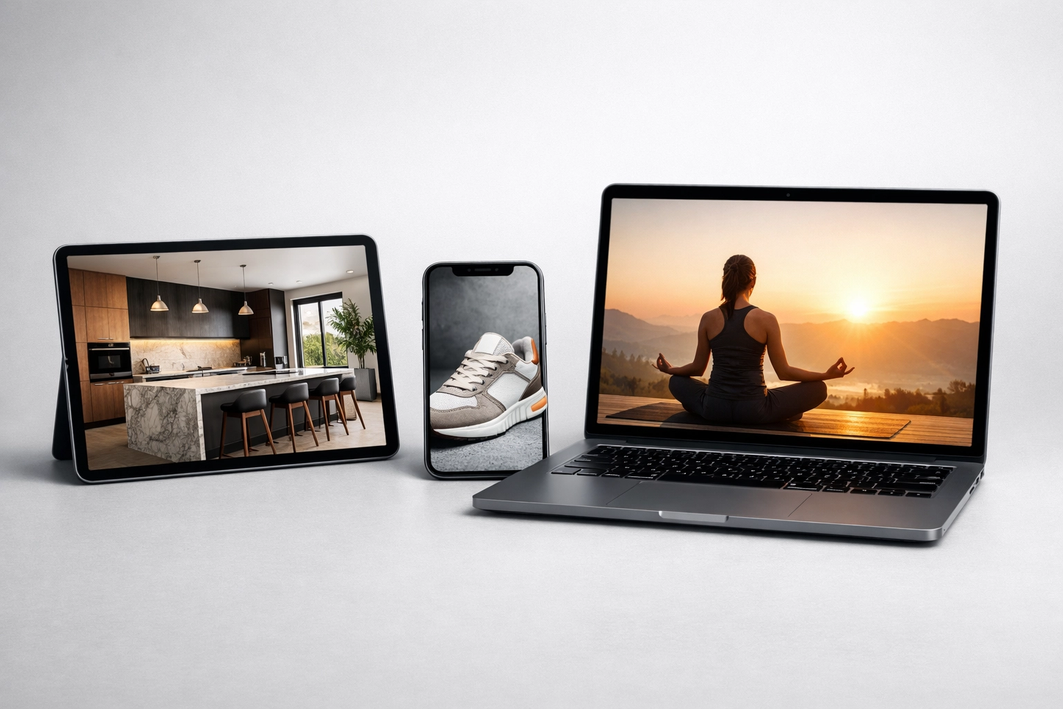 Diverse niche video content for real estate and e-commerce displayed on modern devices.