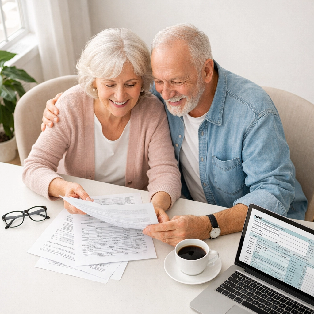 Senior couple reviewing tax documents for additional standard deductions