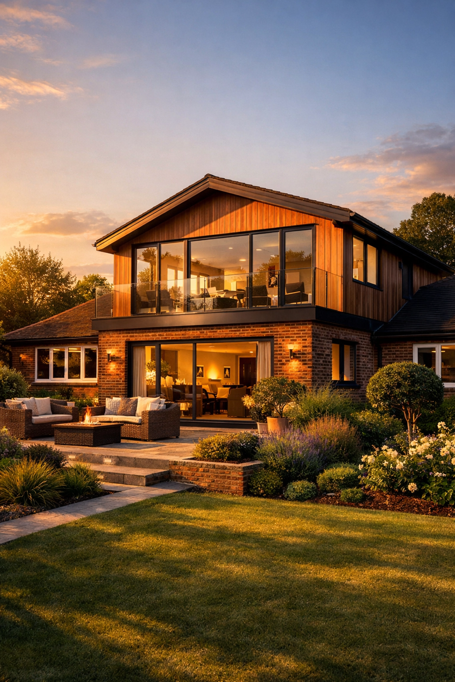 Exterior of a transformed West Sussex bungalow featuring a modern second-floor extension.