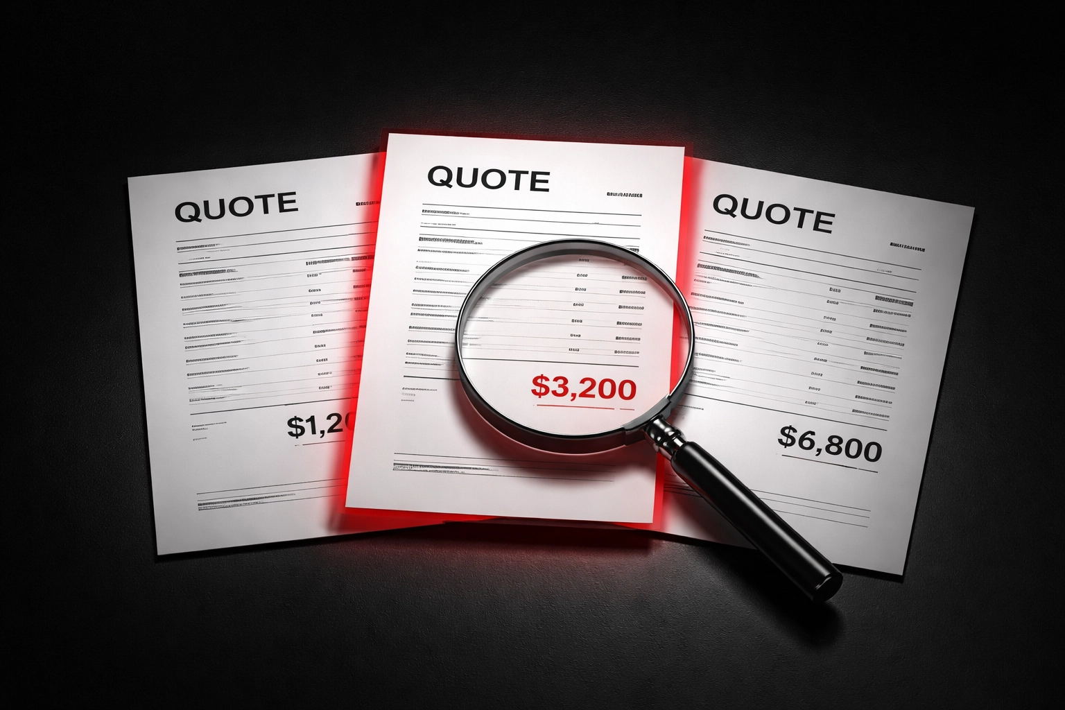 Multiple siding quotes compared on black desk, highlighting importance of fair pricing in Chattanooga