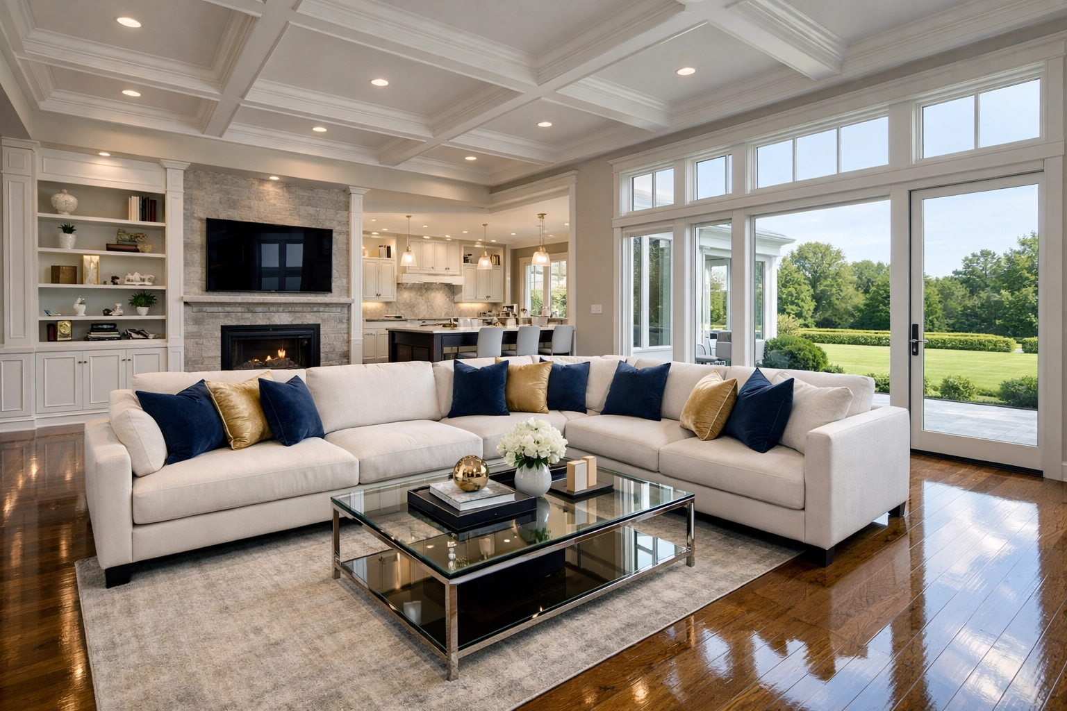Spotless luxury living room after a professional eco-friendly cleaning in North Andover.