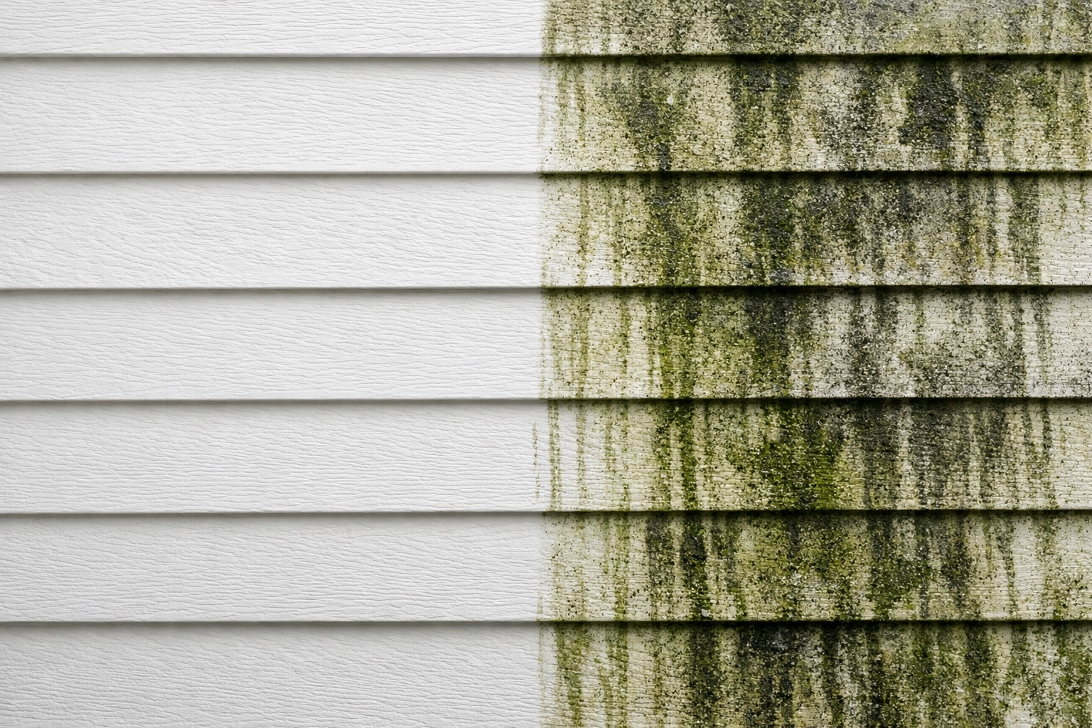 Exterior wall showing algae and dirt buildup versus clean section in HOA property