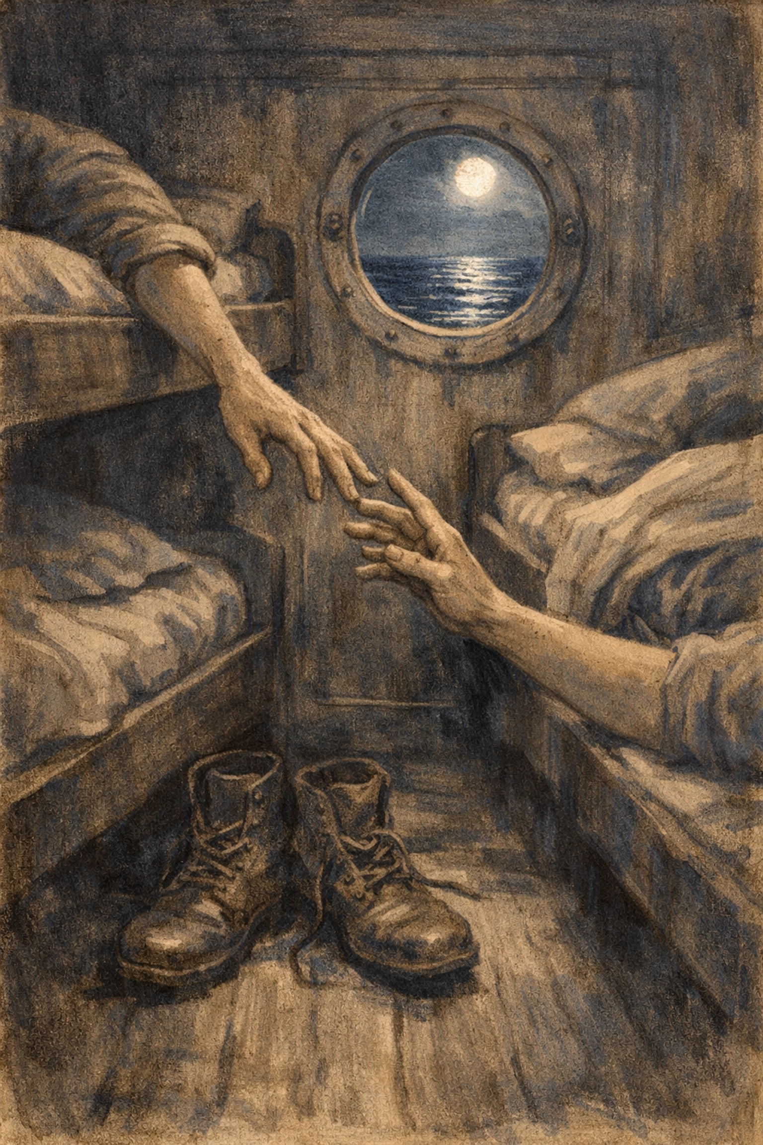 Gay merchant marines reach for each other in cramped ship quarters during WWII