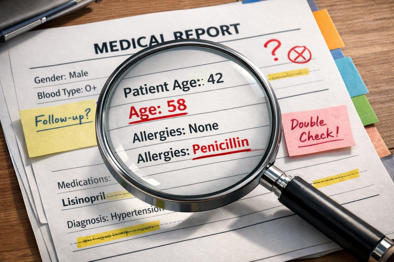 Legal nurse consultant reviewing medical chart for copy-paste errors and documentation gaps