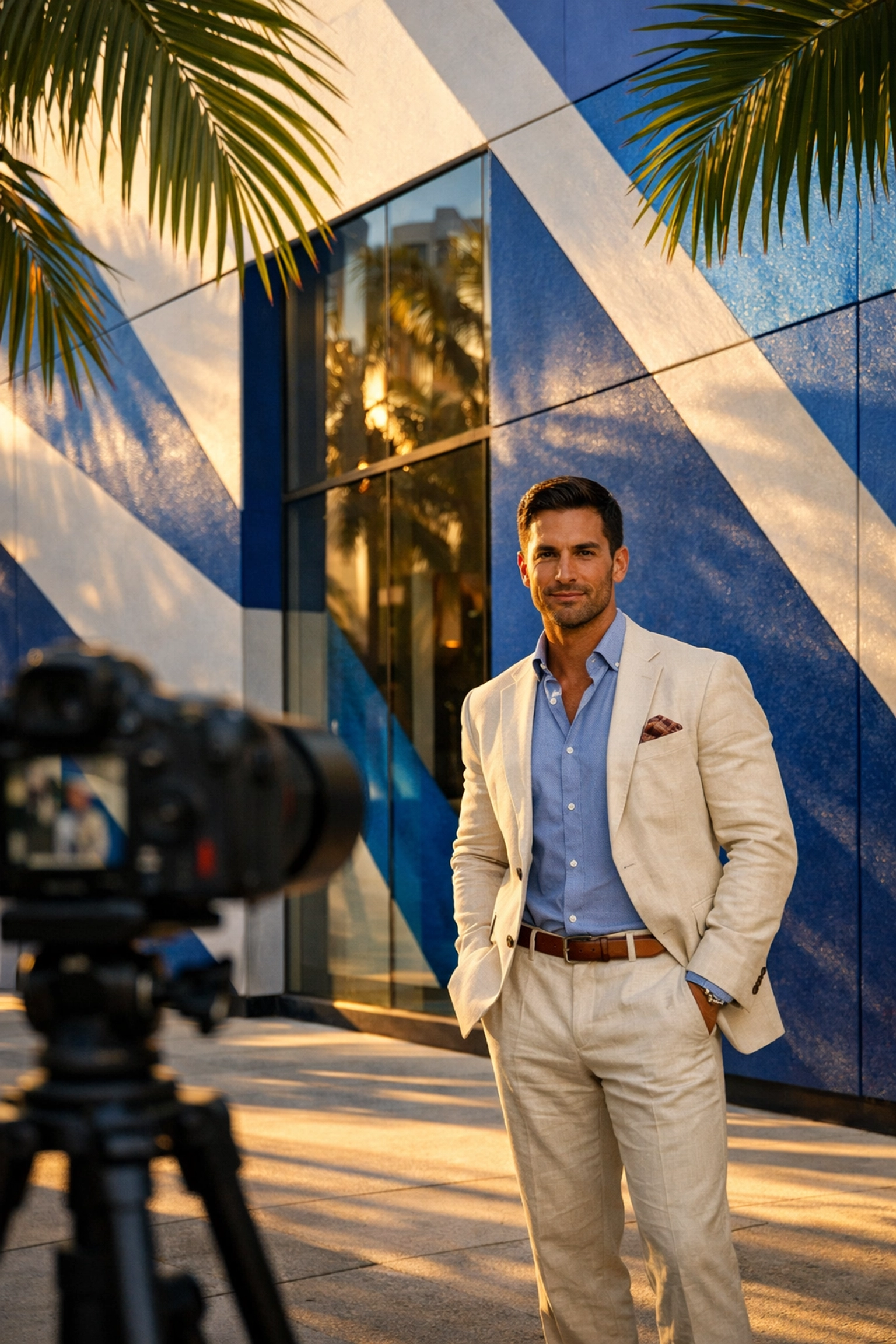 Brand photography in Miami Design District with an entrepreneur and modern architecture.