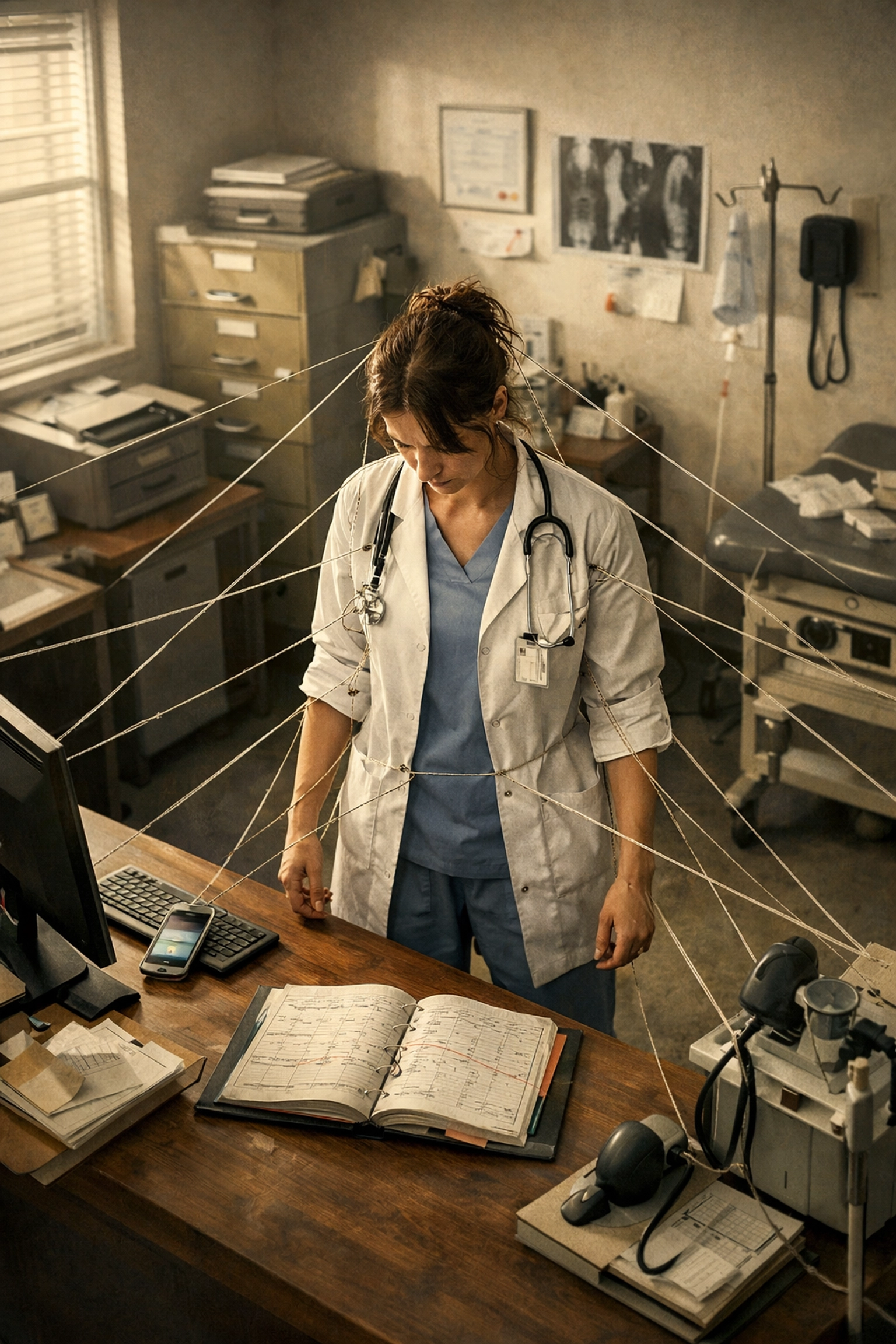 Healthcare professional overwhelmed by administrative tasks and operational responsibilities