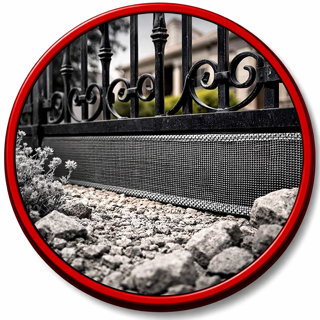 Custom snake-proof mesh barrier installed on a decorative fence in the Arizona desert.