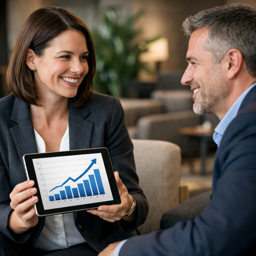 ServiceNow implementation partner discussing platform ROI and compliance data with a business executive.