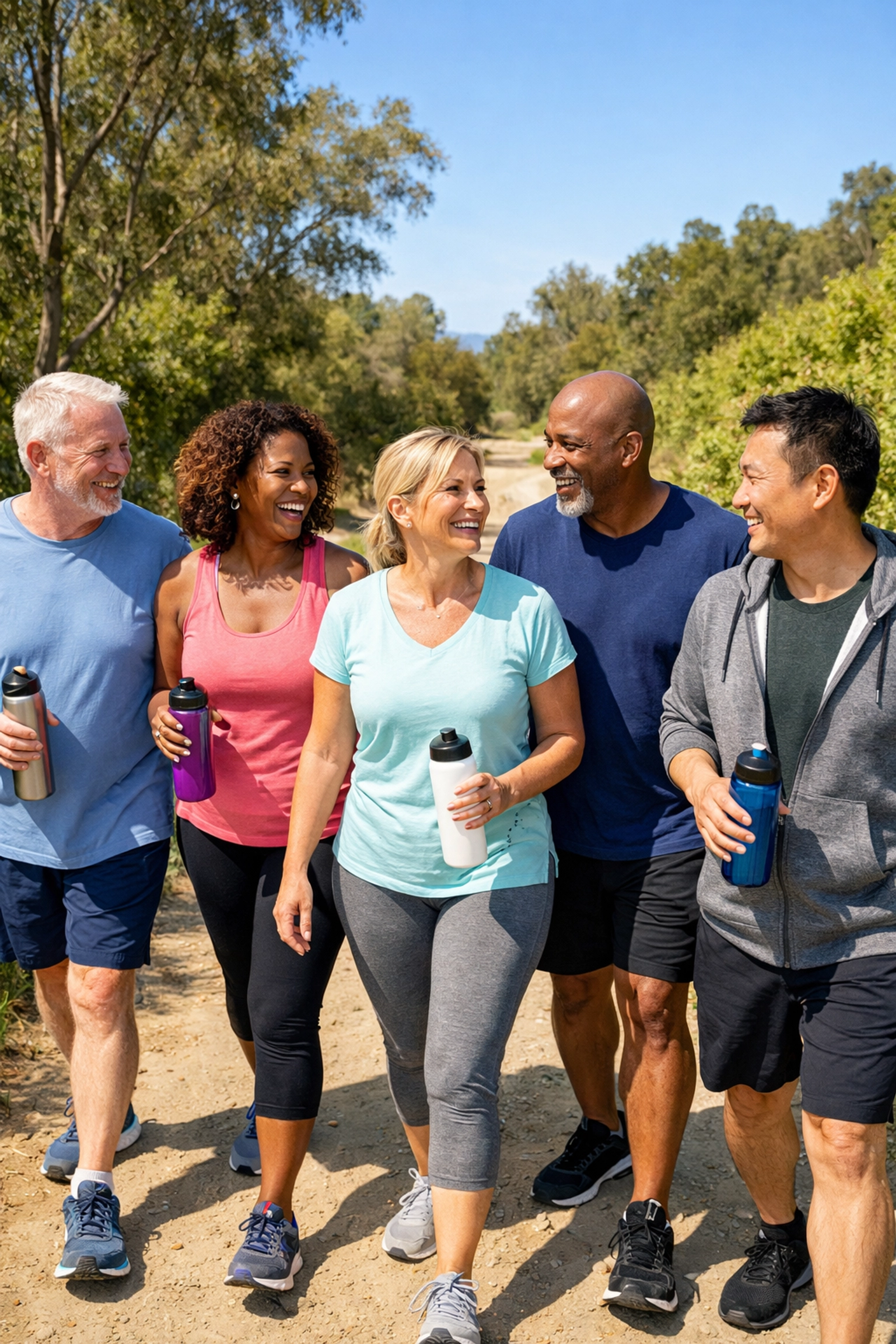 Group walking outdoors as part of comprehensive weight loss program with GLP-1