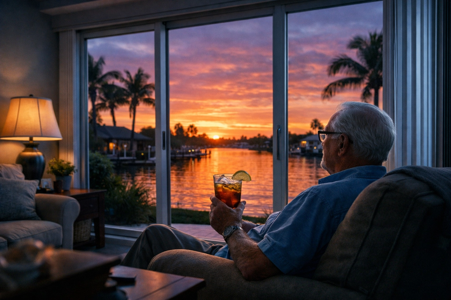 Senior enjoying indoor comfort in Lee County thanks to expert air conditioner repair services.