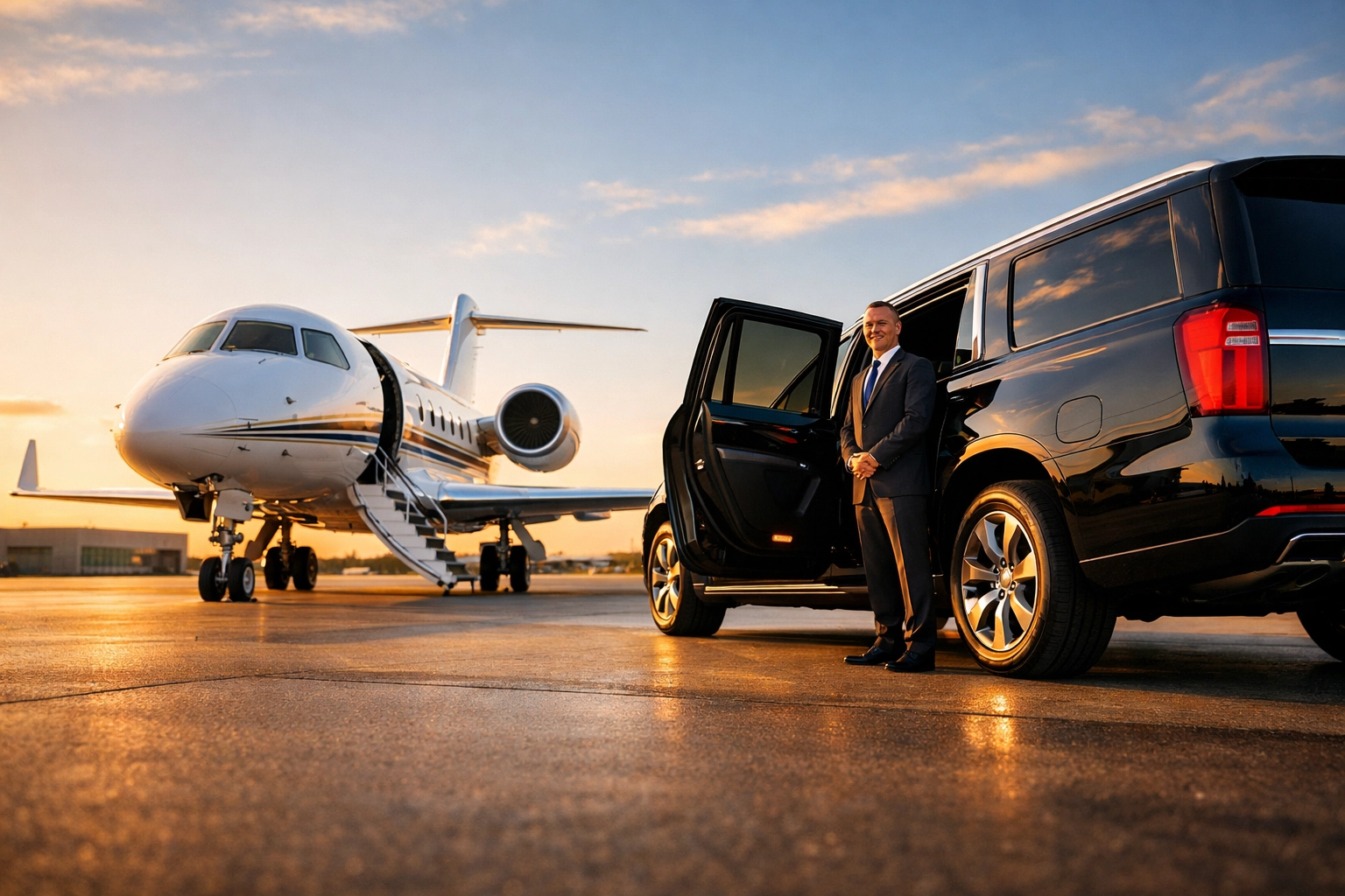 Luxury arrival featuring a private jet and chauffeur for an elite Super Bowl branding blitz.