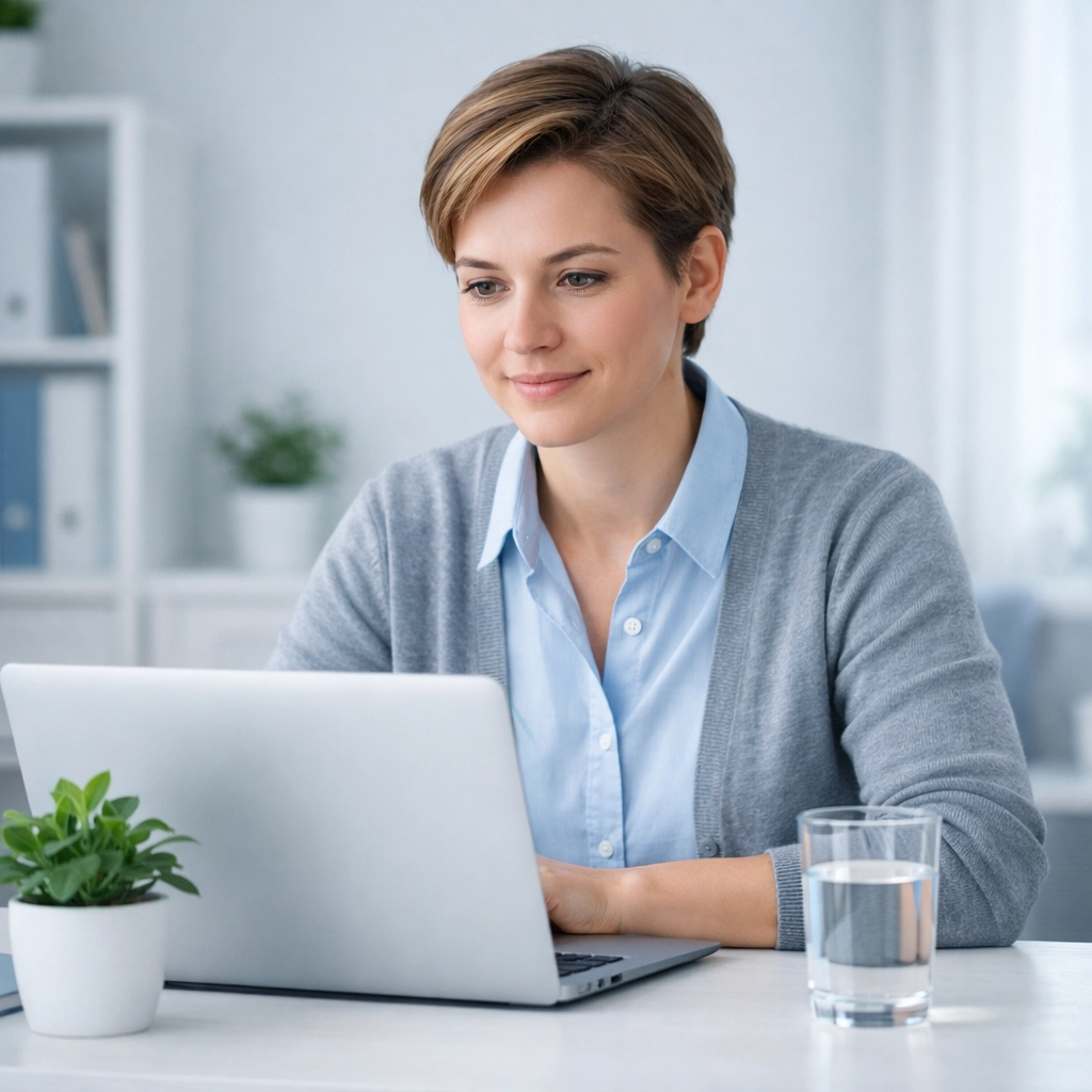 A person in a home office applying for a same day loan online through bank verification.