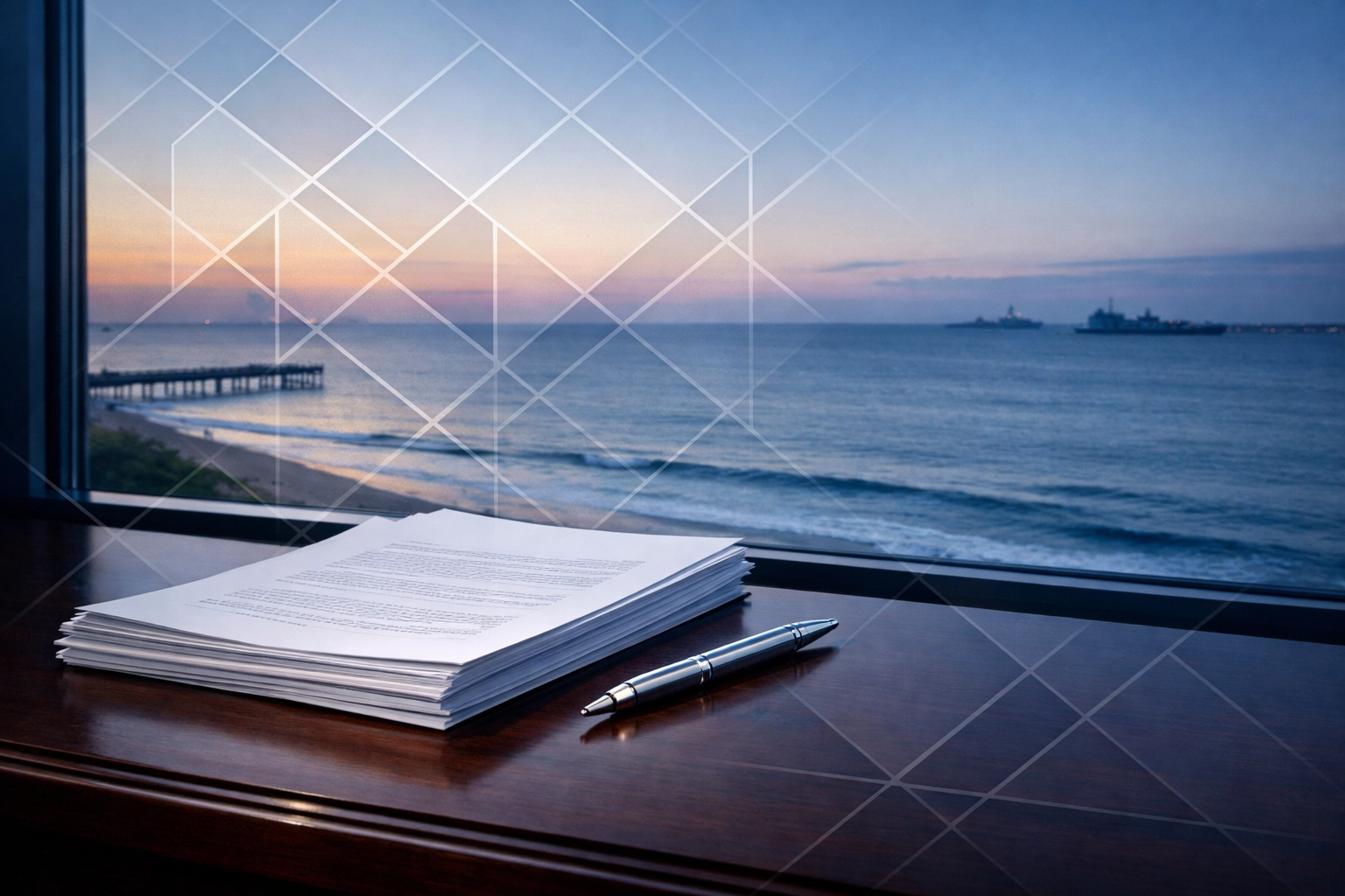 Professional legal desk overlooking Virginia Beach, symbolizing local divorce representation and expert guidance.