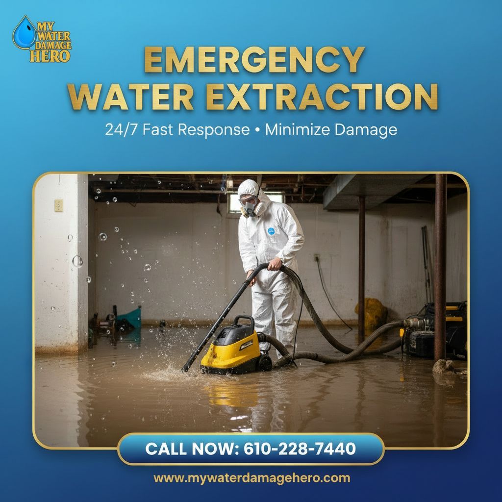 Technician extracting water from a flooded basement
