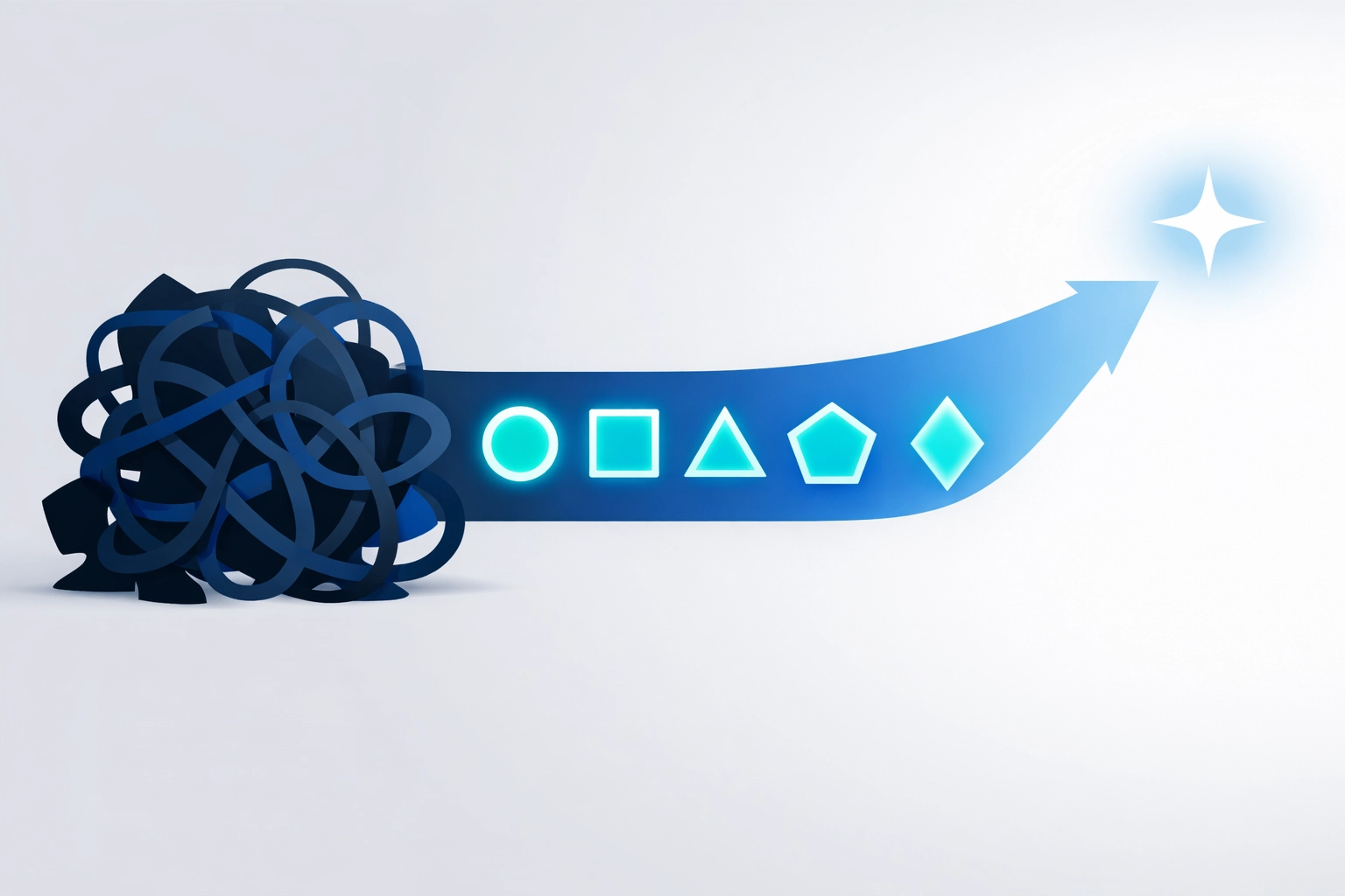 Minimalist illustration of process chaos becoming a structured problem statement for a Lean Six Sigma DMAIC project.