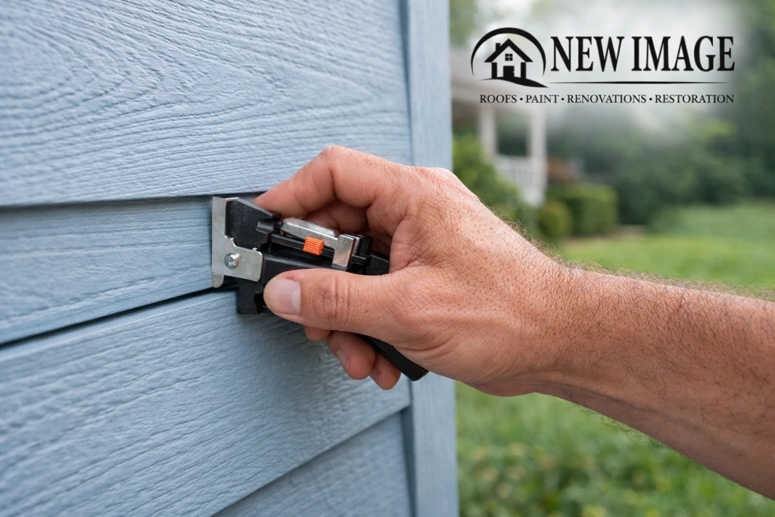 Quality siding repair Atlanta GA showing professional installation of durable blue siding on a local residence.