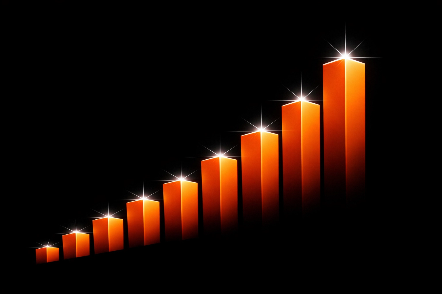 Ascending orange pillars forming a staircase to represent financial growth and wealth stacking.