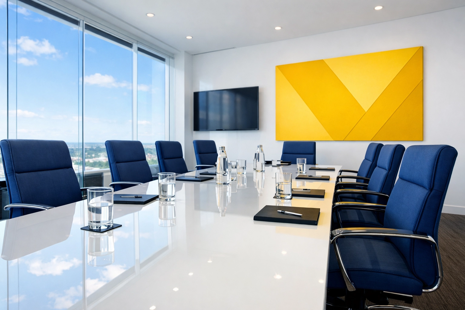 Spotless glass-walled conference room in North Andover ready for professional business meetings.