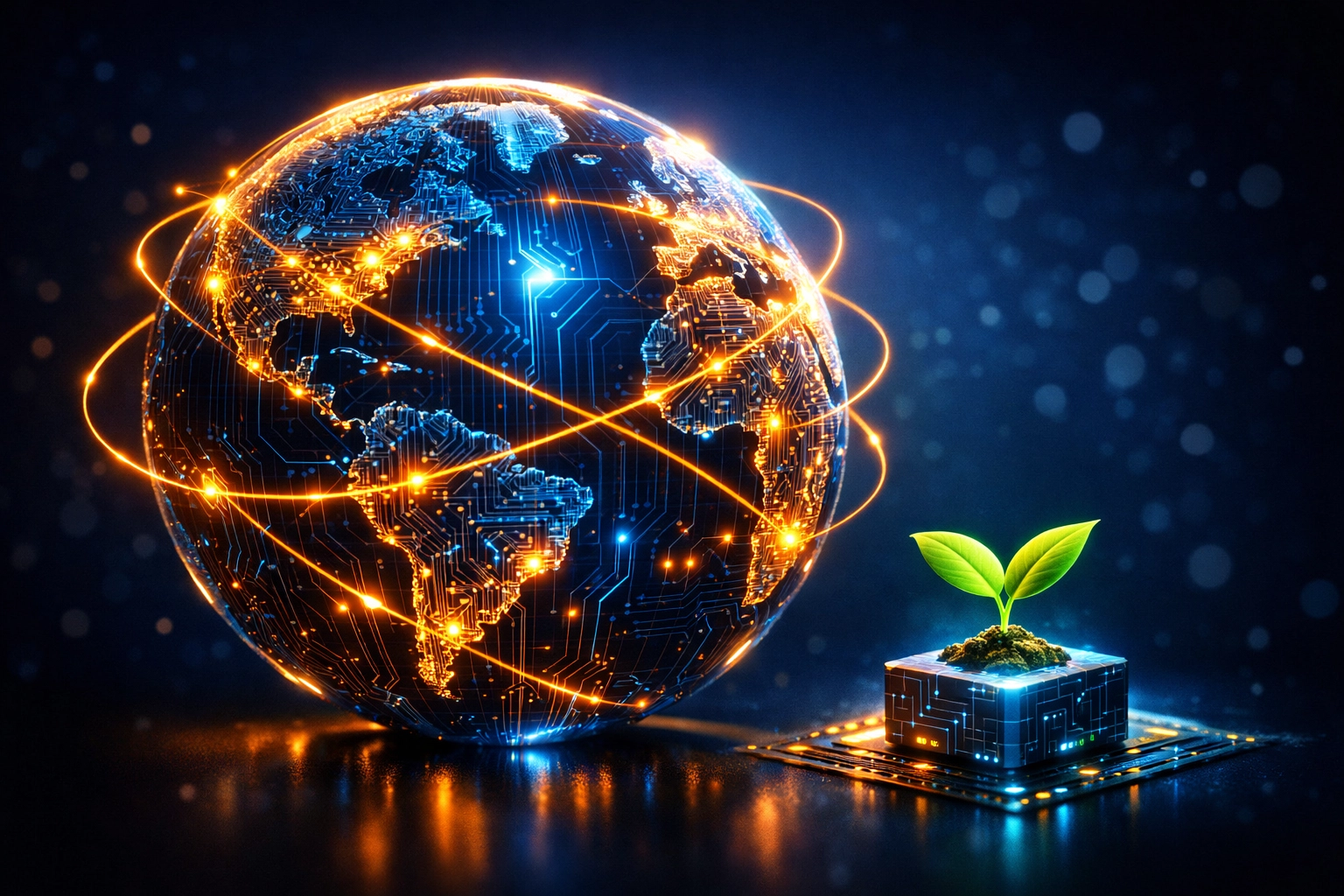 Interconnected digital globe representing Larecoin global Web3 payments and charitable social impact.