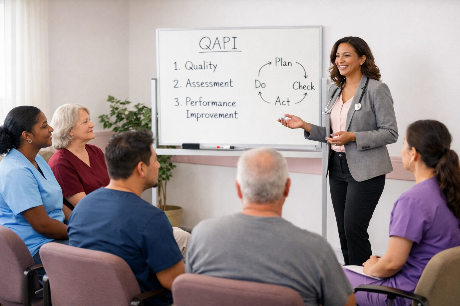 DON training nursing home staff on QAPI program implementation and quality standards