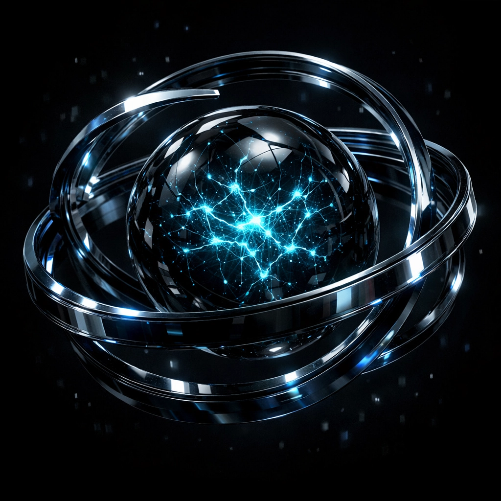 Integrated chatbot interface featuring glowing cyan glass and chrome accents for modern website design.