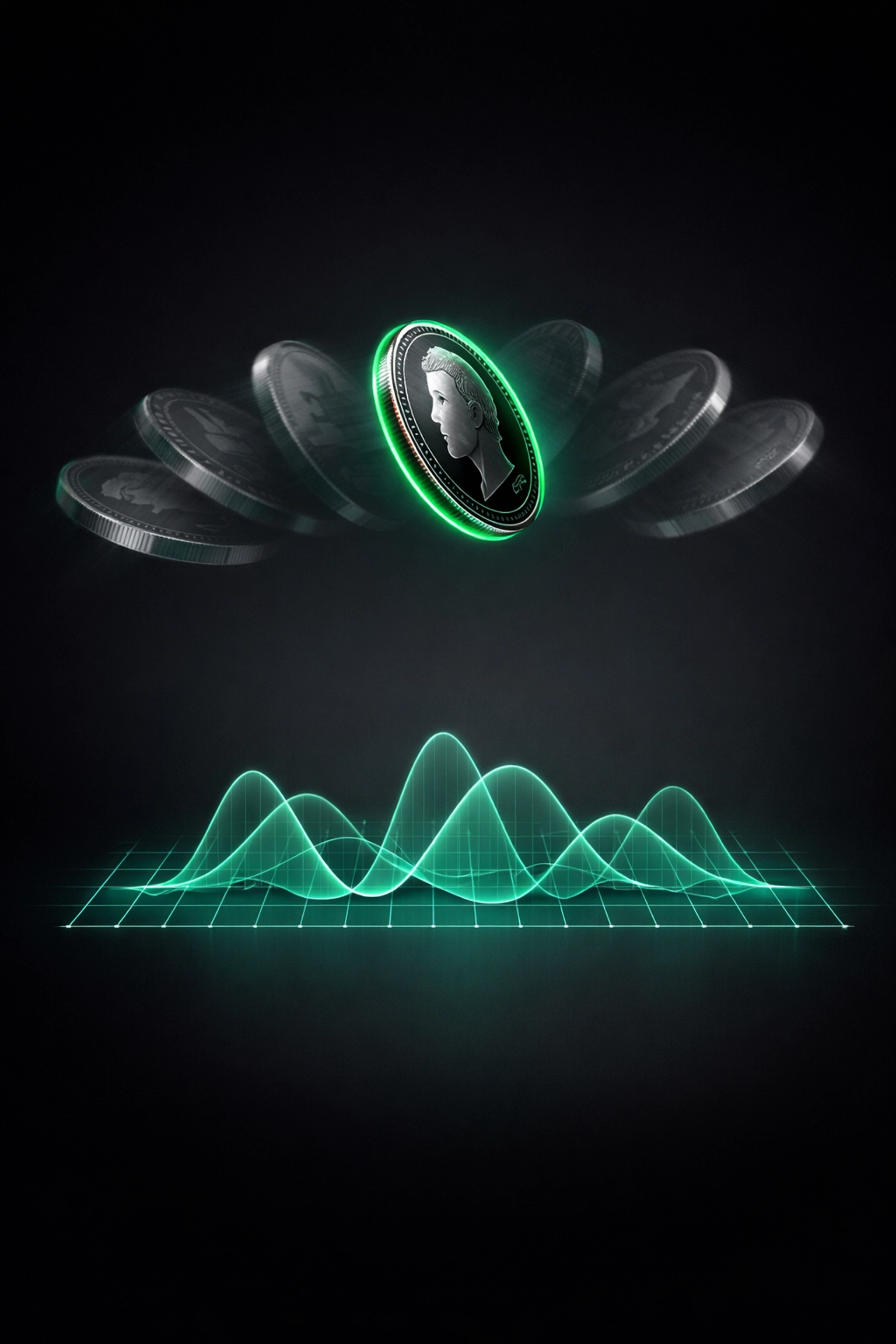 Coin flip probability visualization showing betting variance and statistical uncertainty