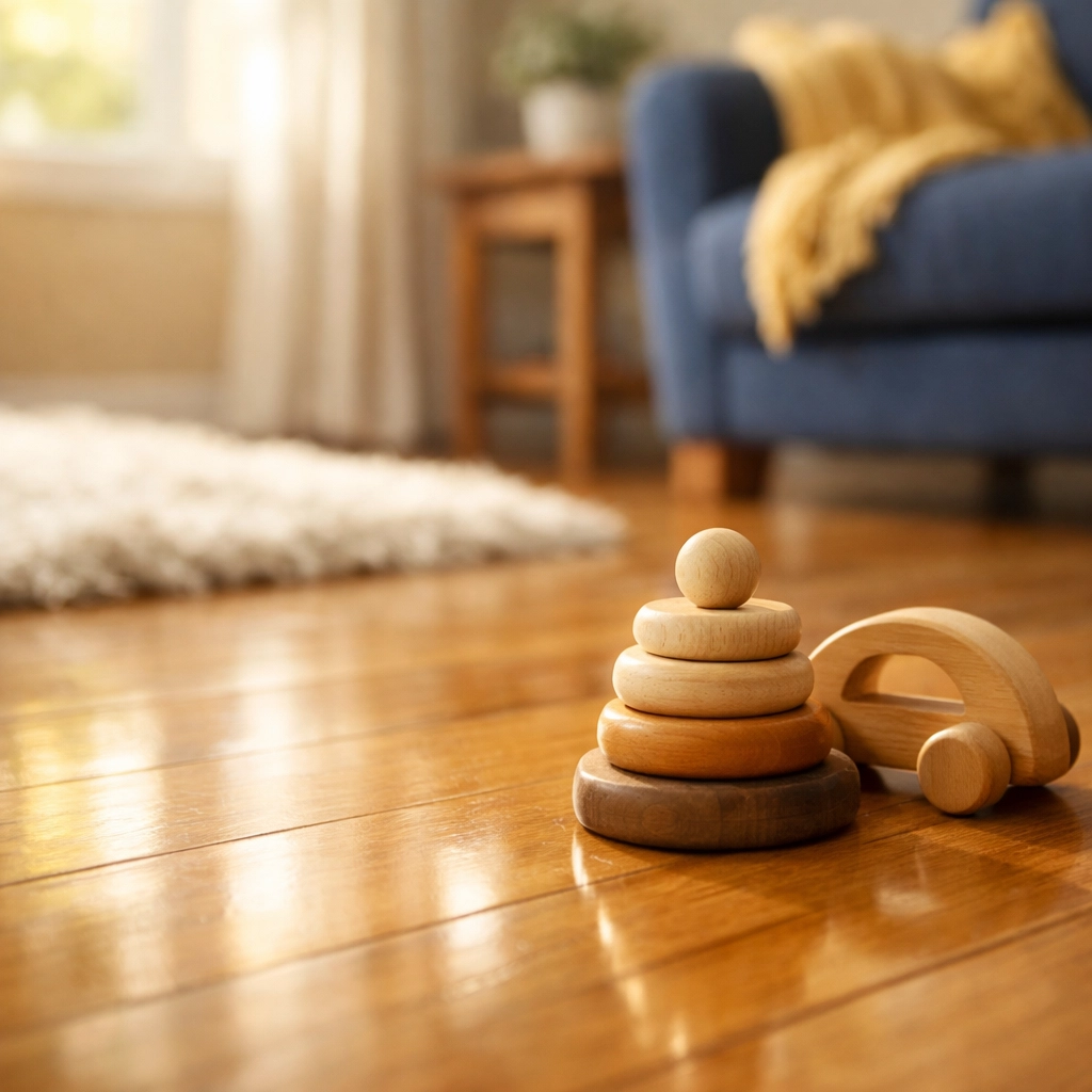 Spotless hardwood floors after a post construction cleaning Medfield for a safe and healthy family home environment.