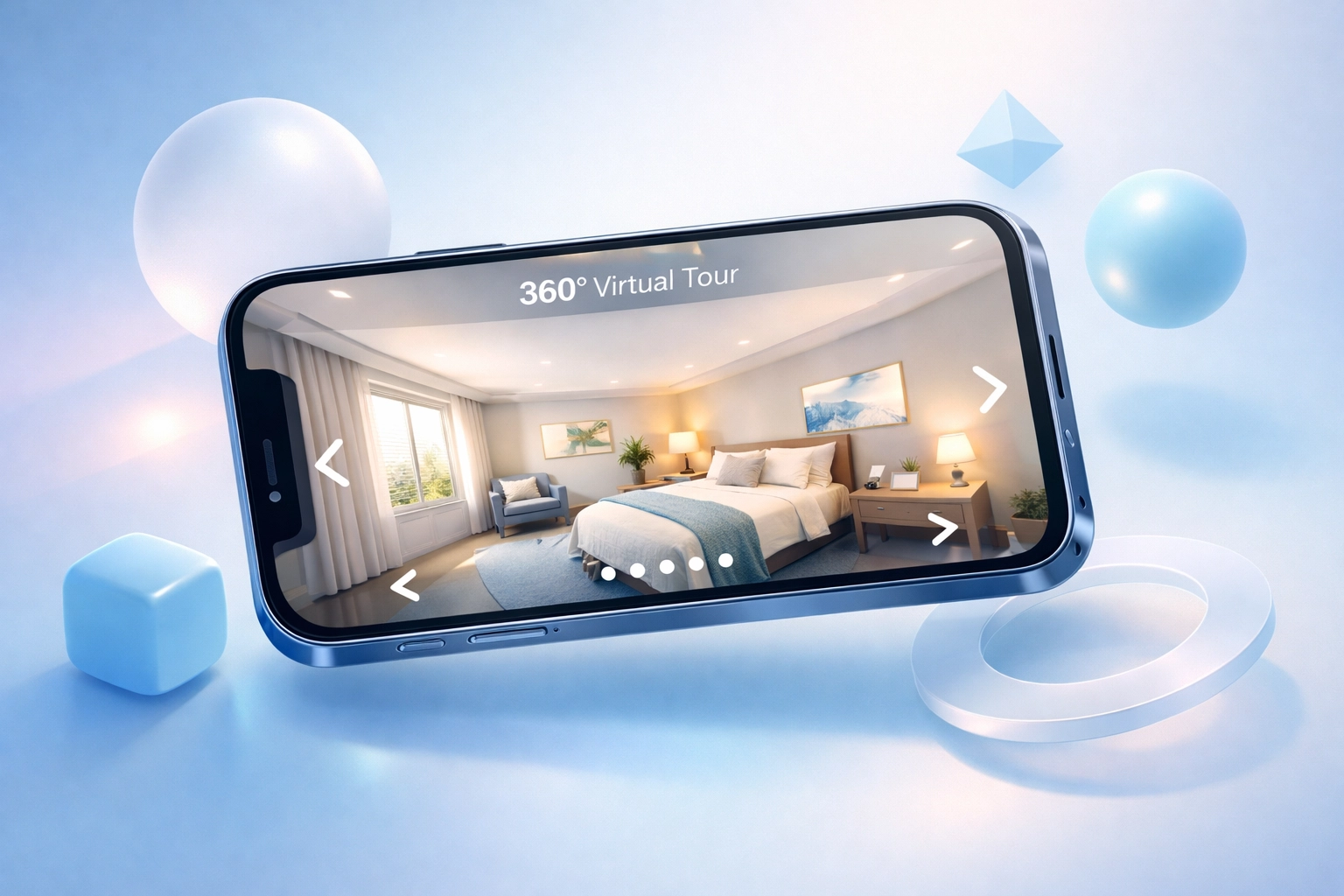 Smartphone displaying interactive 360-degree virtual tour of treatment center bedroom