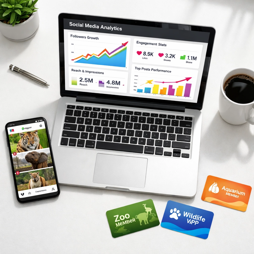 Digital marketing analytics dashboard showing social media engagement for zoo membership campaigns