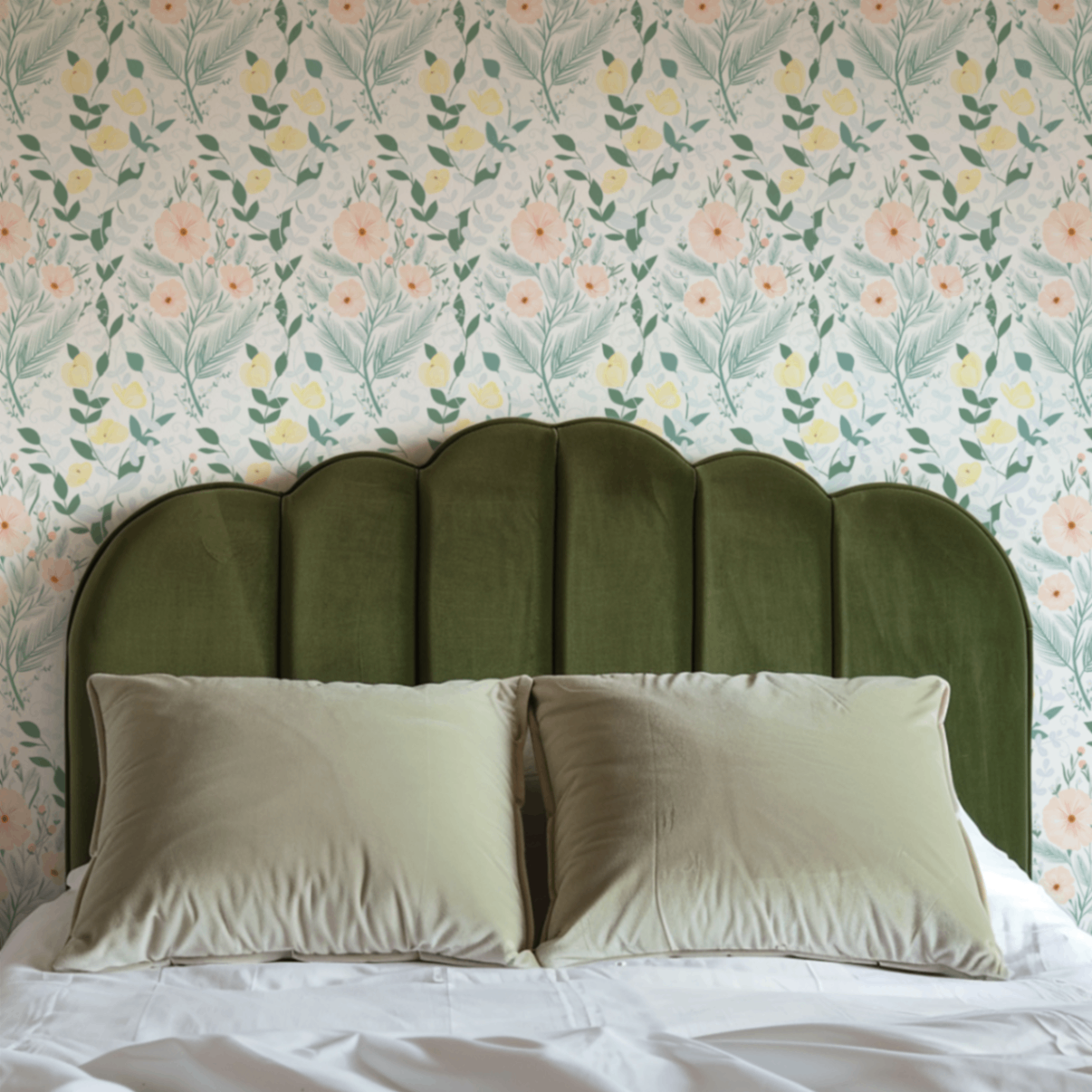 Hand-painted Floral Wallpaper (bedroom setting)