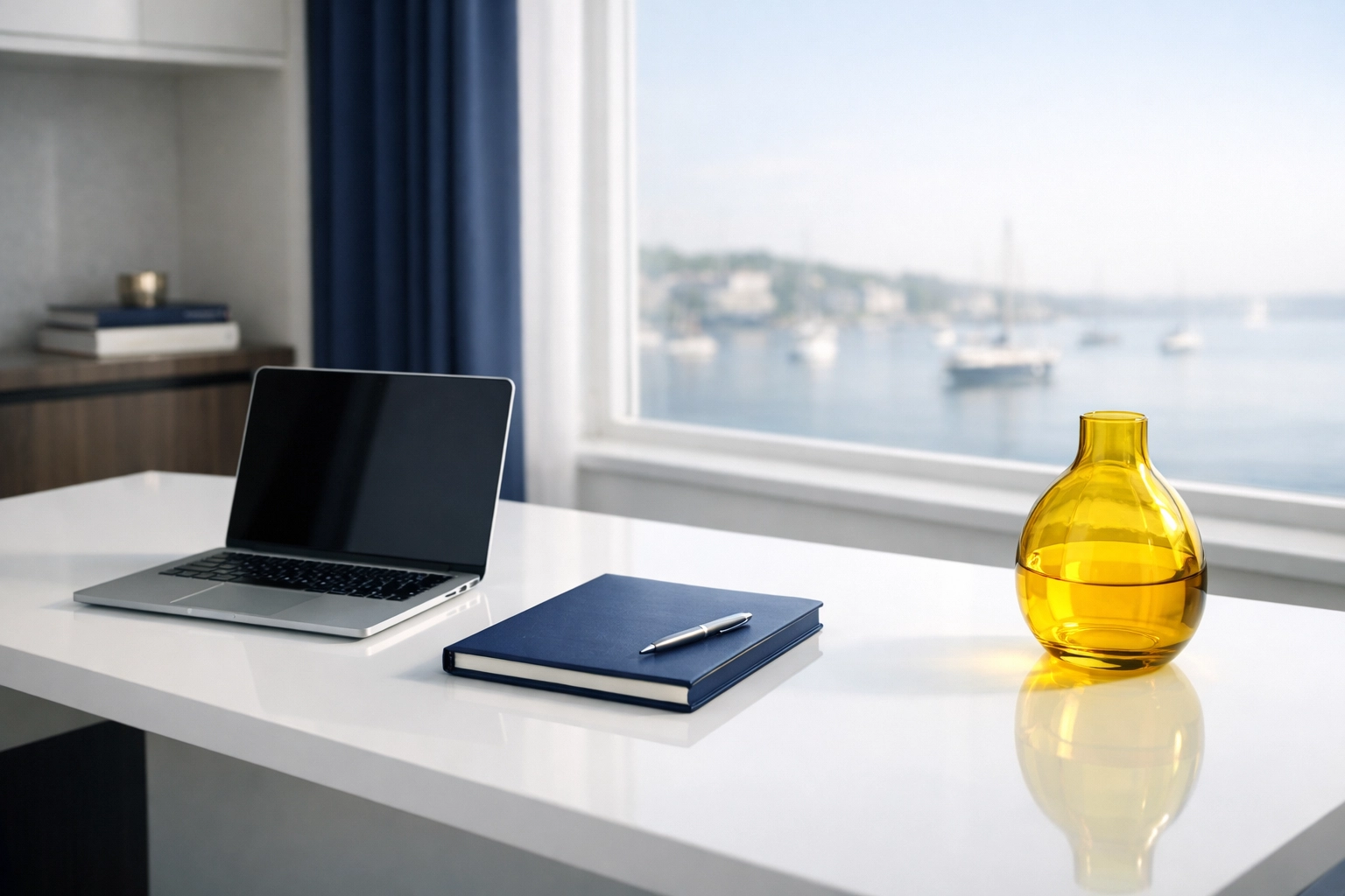 Clean executive desk in a Marblehead office showcasing high-quality commercial cleaning services.