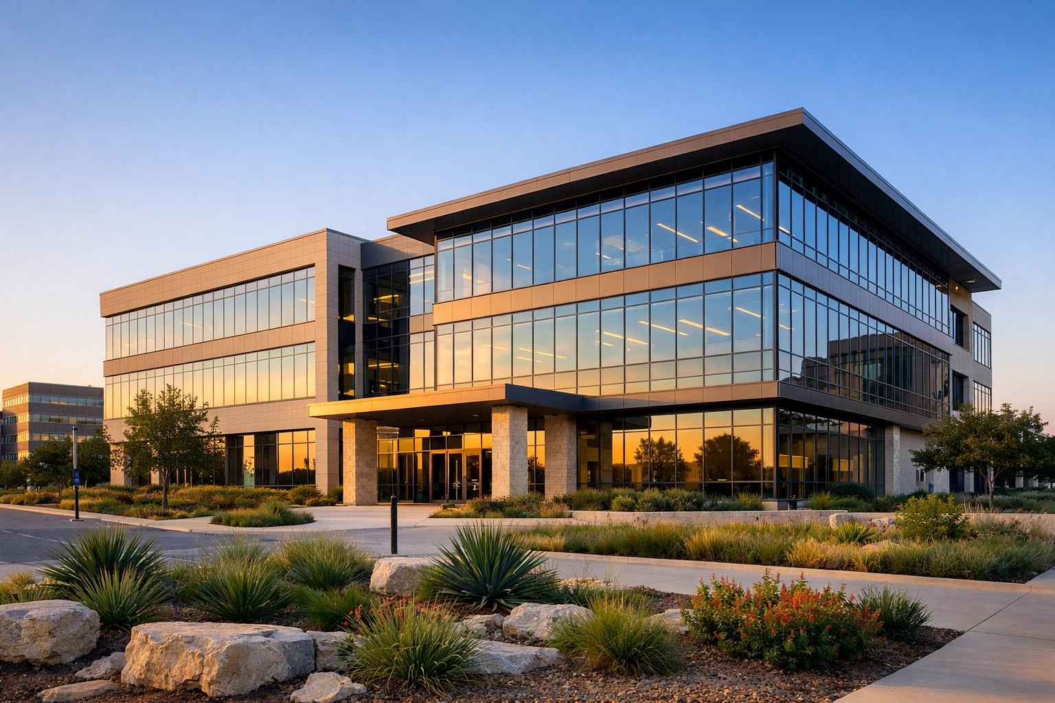 Modern Texas tax business office building for growing tax preparation services