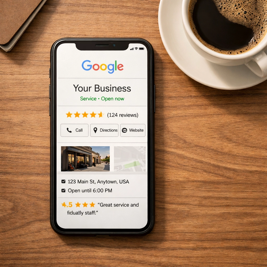 Google Business Profile with star ratings displayed on smartphone screen