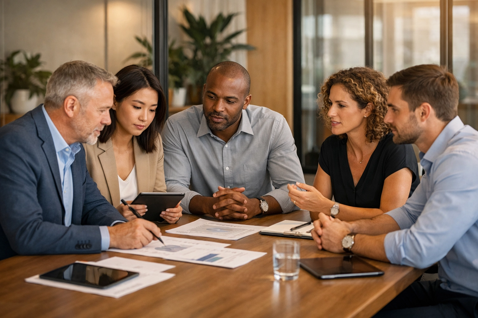 Professional team collaborating on commercial due diligence assessment