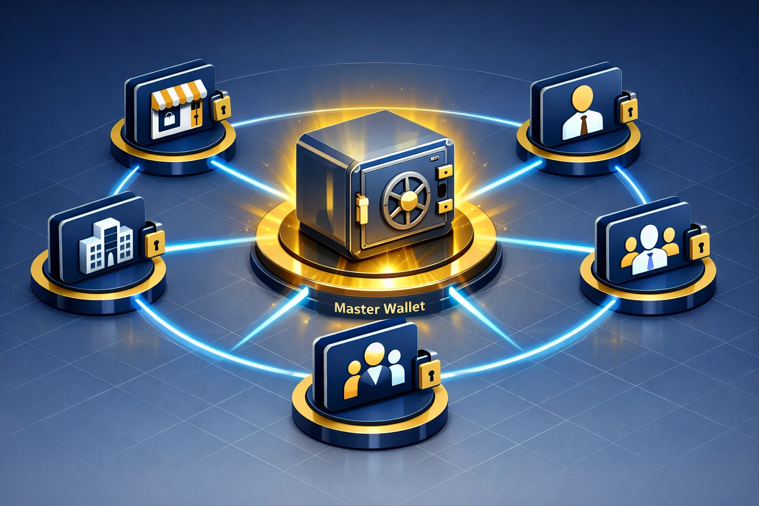 Master and sub-wallet architecture for multi-location crypto payment management and compliance