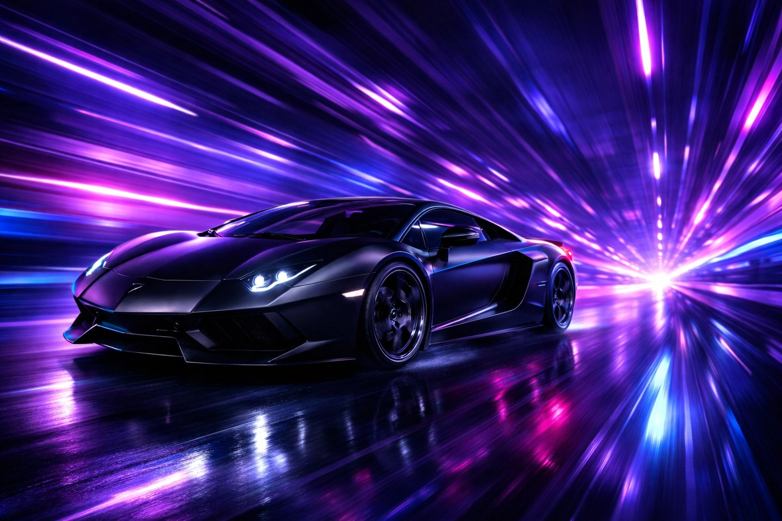 Matte black sports car in motion, representing the relentless momentum of JWP Media Group's strategy.