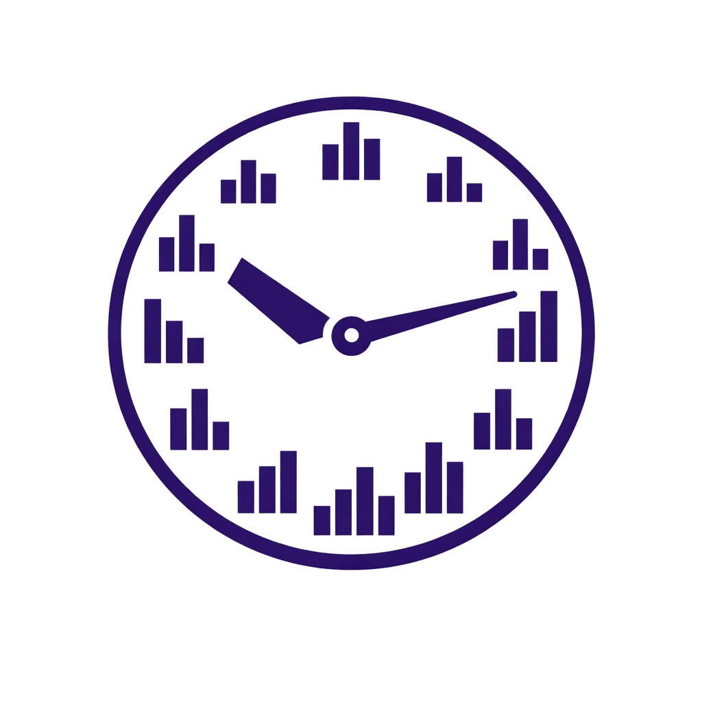 Modern clock and chart graphic showing the efficiency and time-saving benefits of outsourced bookkeeping services.