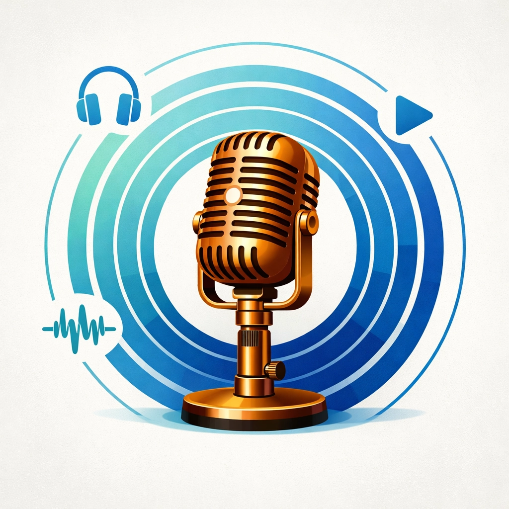 Podcast microphone with sound waves representing Christian audio content production