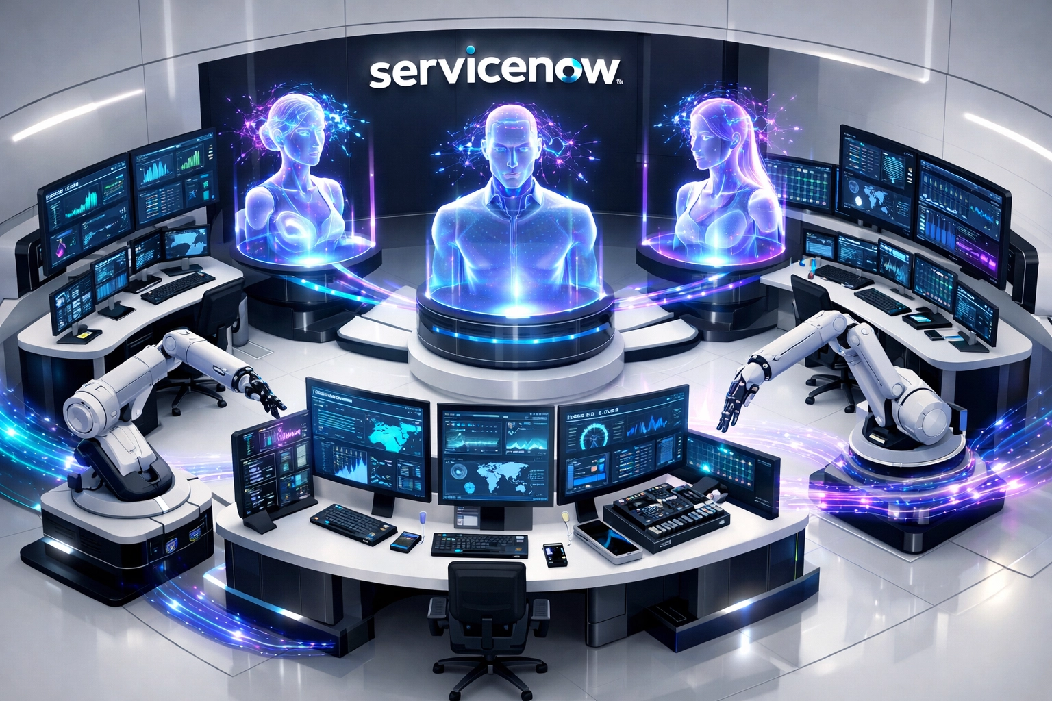 ServiceNow Agentic AI command center showing autonomous ITOM discovery and real-time monitoring dashboards