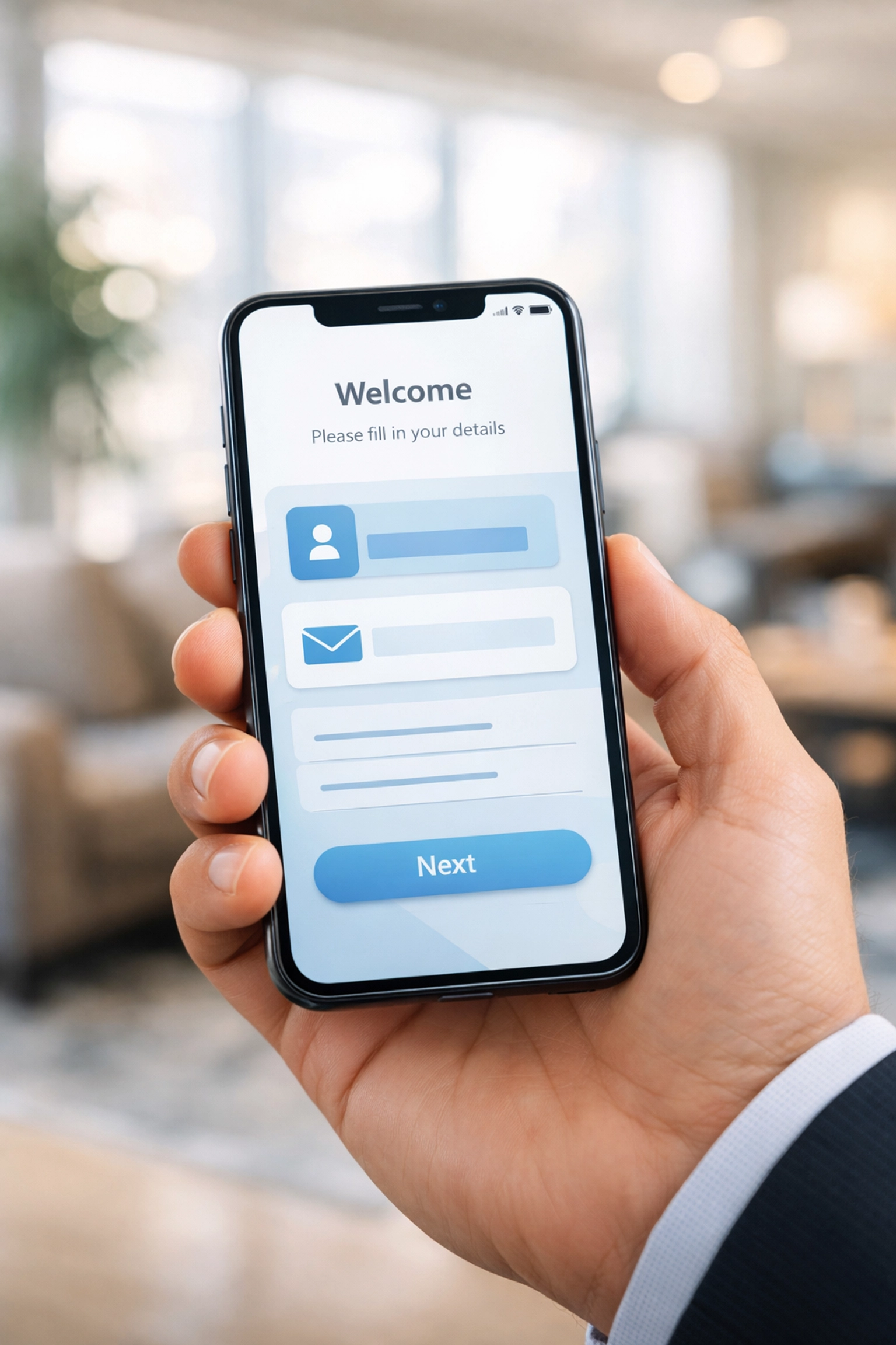 Close-up of a professional using a mobile app for seamless digital client intake and modern tax business management.