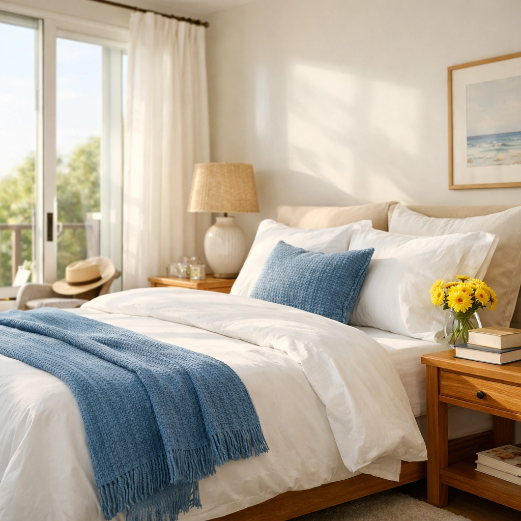 A bright, tidy master bedroom maintained by weekly house cleaning Northborough services for total relaxation.